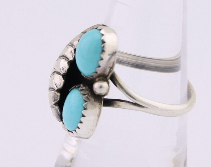 Navajo Handmade Ring 925 Silver Natural Turquoise Signed SS C.80's