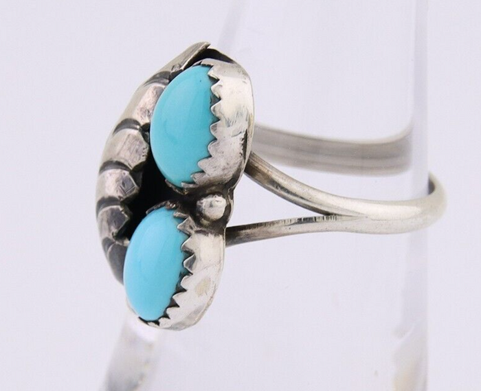 Navajo Handmade Ring 925 Silver Natural Turquoise Signed SS C.80's