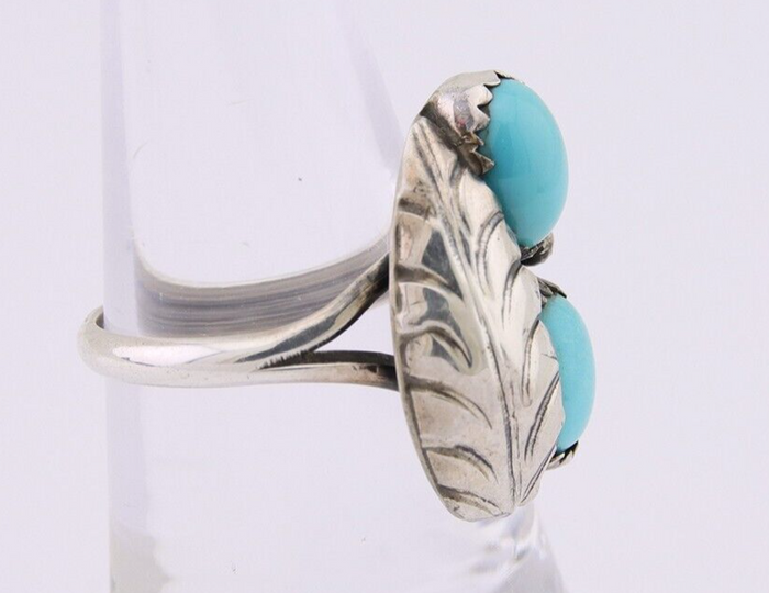 Navajo Handmade Ring 925 Silver Natural Turquoise Signed SS C.80's