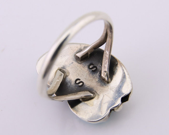Navajo Handmade Ring 925 Silver Natural Turquoise Signed SS C.80's