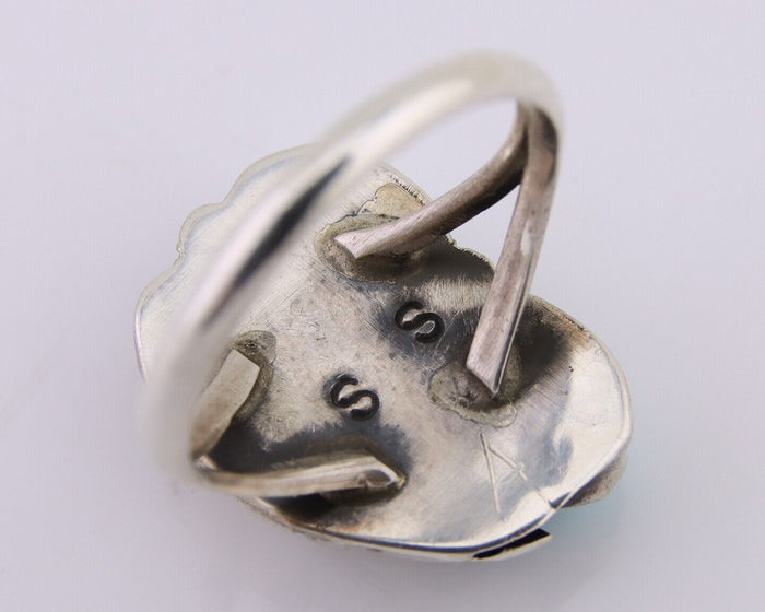Navajo Handmade Ring 925 Silver Natural Turquoise Signed SS C.80's
