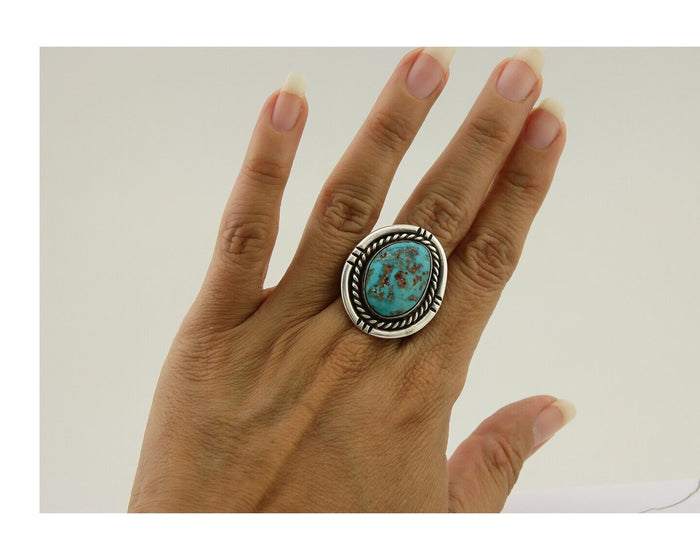 Navajo Handmade Ring 925 Silver Nevada Turquoise Native Artist C.80's