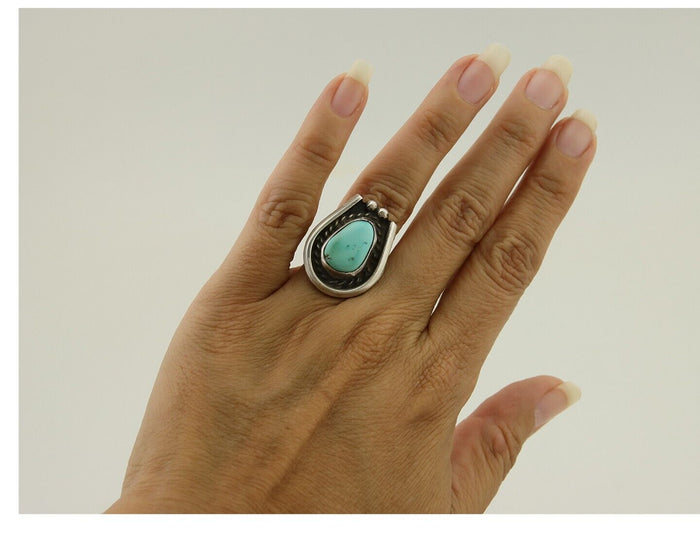 Navajo Handmade Ring 925 Silver Royston Turquoise Native Artist C.80's