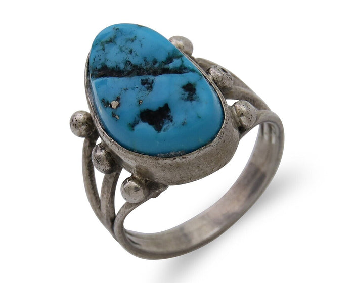 Navajo Handmade Ring 925 Silver Sleeping Beauty Turquoise Artist C.80's