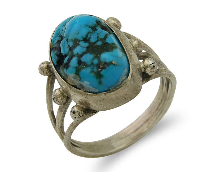 Navajo Handmade Ring 925 Silver Sleeping Beauty Turquoise Artist C.80's