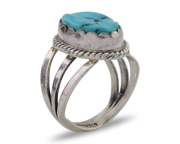 Navajo Handmade Ring 925 Silver Sleeping Beauty Turquoise Artist C.80's