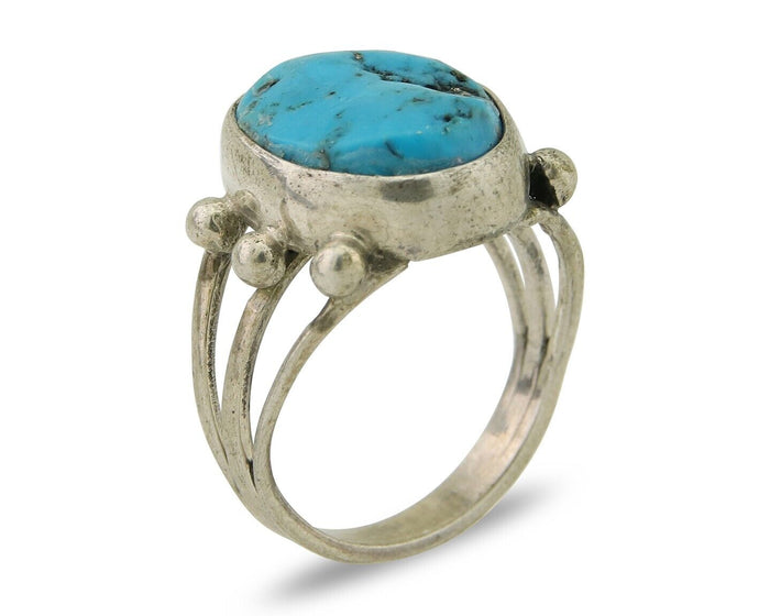 Navajo Handmade Ring 925 Silver Sleeping Beauty Turquoise Artist C.80's
