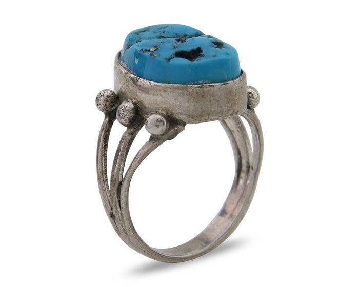 Navajo Handmade Ring 925 Silver Sleeping Beauty Turquoise Artist C.80's