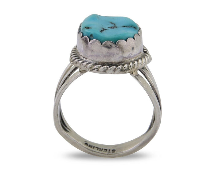 Navajo Handmade Ring 925 Silver Sleeping Beauty Turquoise Artist C.80's