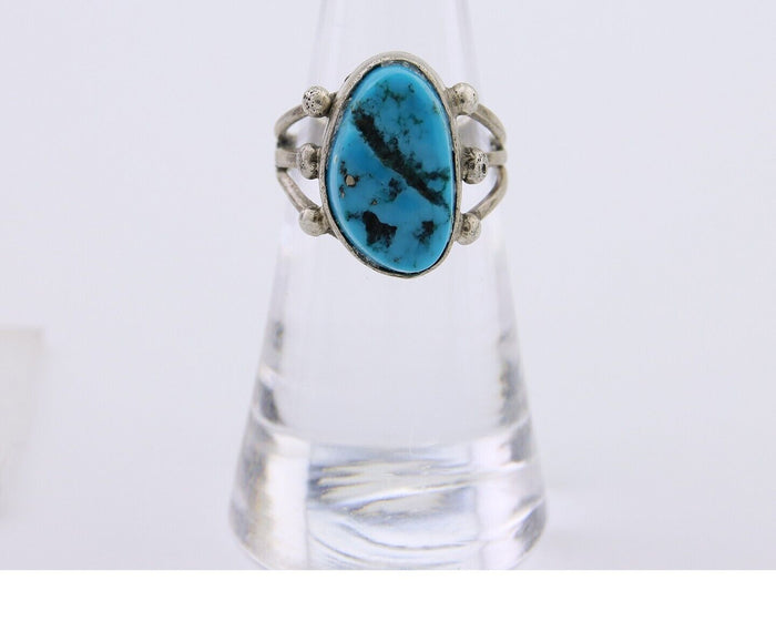 Navajo Handmade Ring 925 Silver Sleeping Beauty Turquoise Artist C.80's