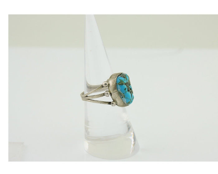 Navajo Handmade Ring 925 Silver Sleeping Beauty Turquoise Artist C.80's