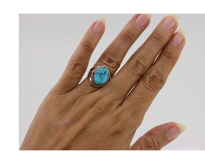 Navajo Handmade Ring 925 Silver Sleeping Beauty Turquoise Artist C.80's