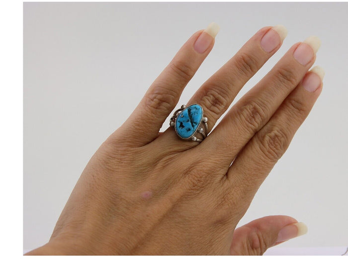 Navajo Handmade Ring 925 Silver Sleeping Beauty Turquoise Artist C.80's