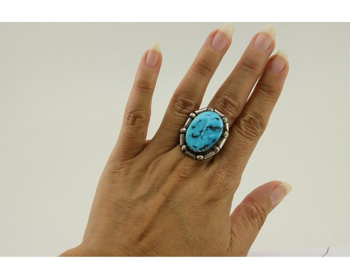 Navajo Handmade Ring 925 Silver Sleeping Beauty Turquoise C.80's