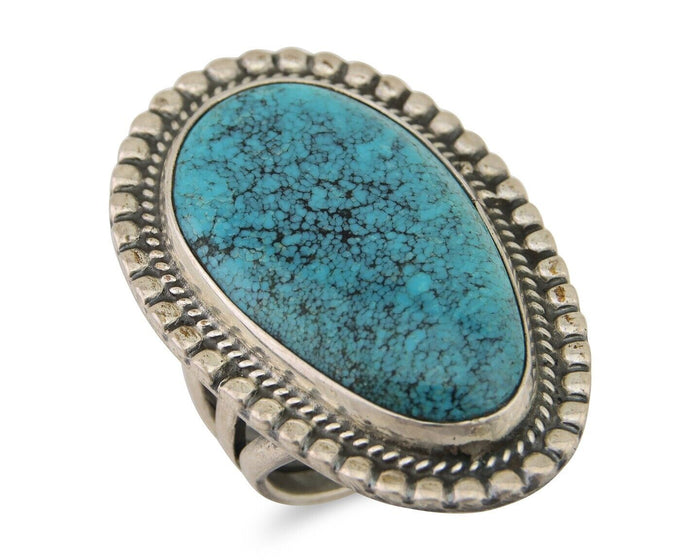 Navajo Handmade Ring 925 Silver Spiderweb Turquoise Native Artist C.80's