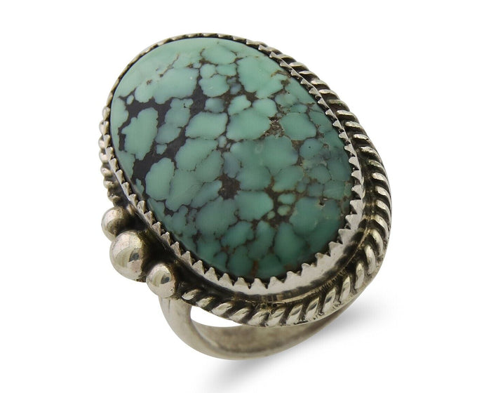 Navajo Handmade Ring 925 Silver Spiderweb Turquoise Native Artist C.80's