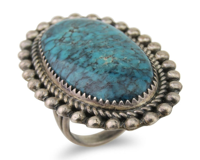 Navajo Handmade Ring 925 Silver Spiderweb Turquoise Native Artist C.80's
