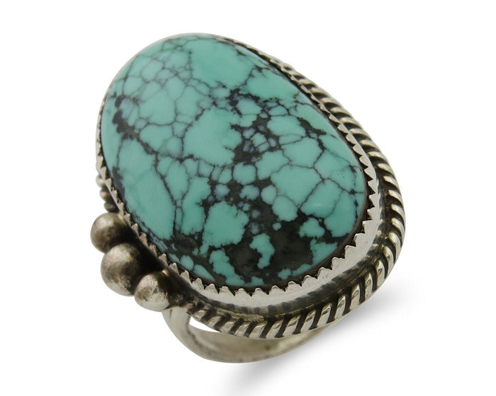 Navajo Handmade Ring 925 Silver Spiderweb Turquoise Native Artist C.80's