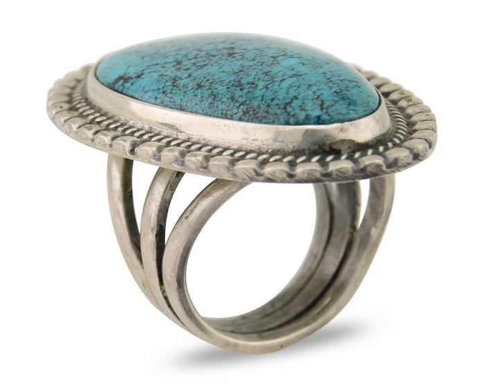 Navajo Handmade Ring 925 Silver Spiderweb Turquoise Native Artist C.80's