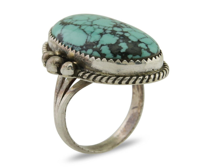 Navajo Handmade Ring 925 Silver Spiderweb Turquoise Native Artist C.80's
