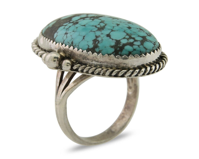 Navajo Handmade Ring 925 Silver Spiderweb Turquoise Native Artist C.80's