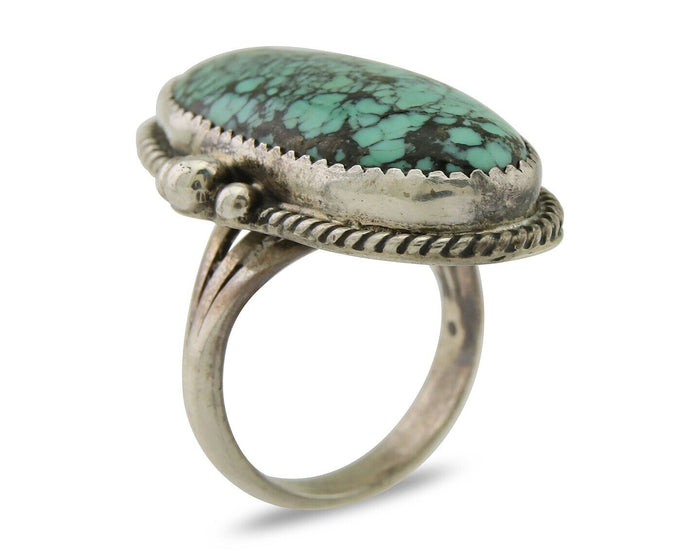 Navajo Handmade Ring 925 Silver Spiderweb Turquoise Native Artist C.80's