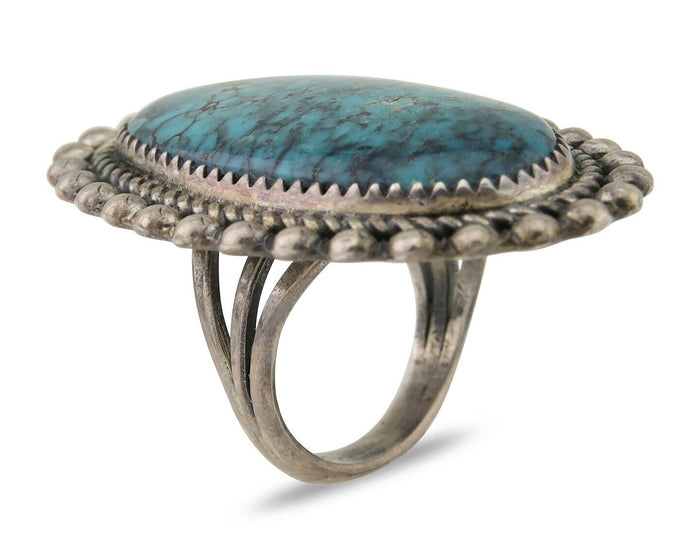 Navajo Handmade Ring 925 Silver Spiderweb Turquoise Native Artist C.80's