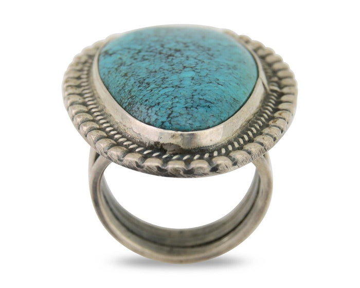 Navajo Handmade Ring 925 Silver Spiderweb Turquoise Native Artist C.80's