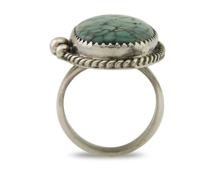 Navajo Handmade Ring 925 Silver Spiderweb Turquoise Native Artist C.80's