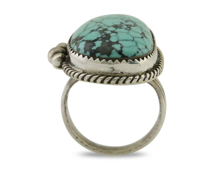 Navajo Handmade Ring 925 Silver Spiderweb Turquoise Native Artist C.80's