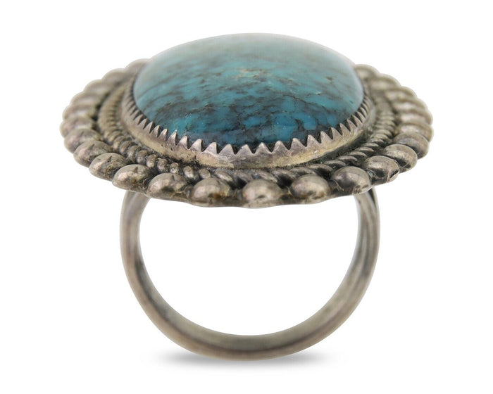 Navajo Handmade Ring 925 Silver Spiderweb Turquoise Native Artist C.80's