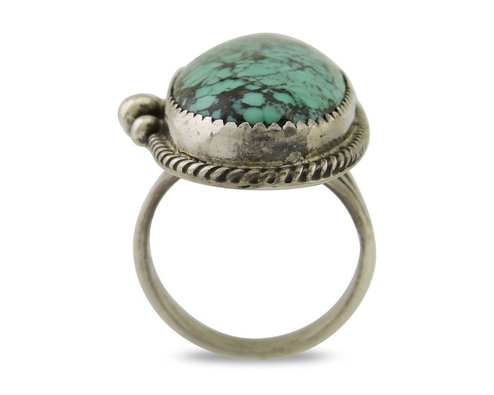 Navajo Handmade Ring 925 Silver Spiderweb Turquoise Native Artist C.80's