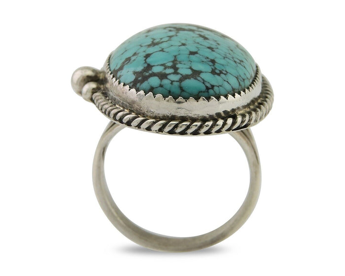 Navajo Handmade Ring 925 Silver Spiderweb Turquoise Native Artist C.80's