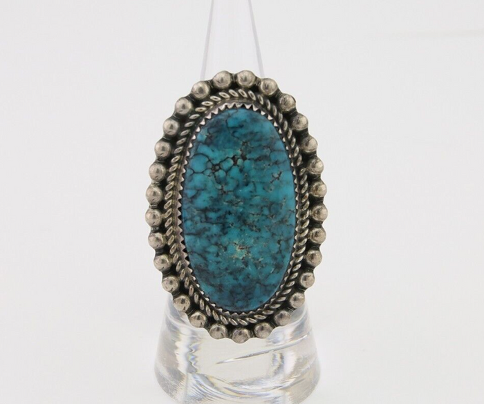 Navajo Handmade Ring 925 Silver Spiderweb Turquoise Native Artist C.80's