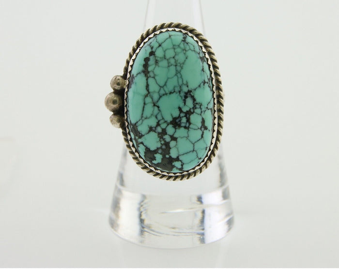 Navajo Handmade Ring 925 Silver Spiderweb Turquoise Native Artist C.80's