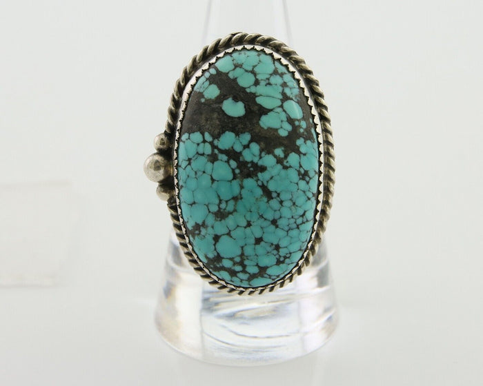 Navajo Handmade Ring 925 Silver Spiderweb Turquoise Native Artist C.80's