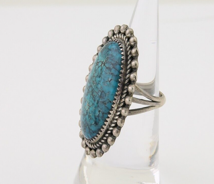Navajo Handmade Ring 925 Silver Spiderweb Turquoise Native Artist C.80's
