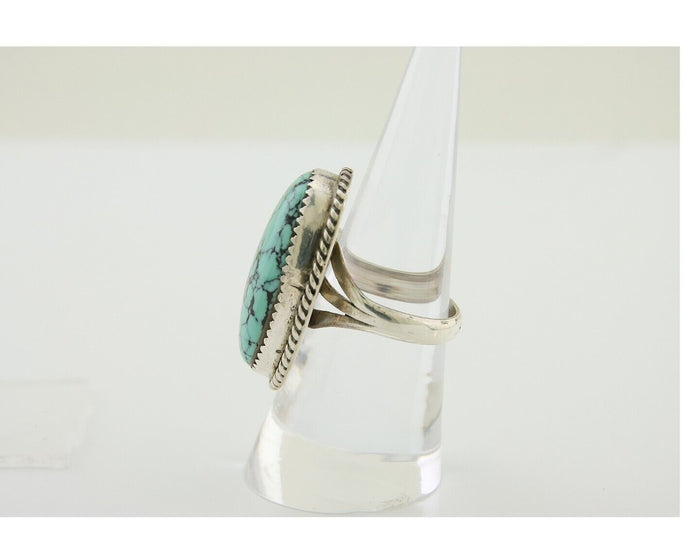 Navajo Handmade Ring 925 Silver Spiderweb Turquoise Native Artist C.80's