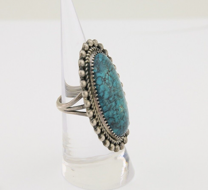 Navajo Handmade Ring 925 Silver Spiderweb Turquoise Native Artist C.80's
