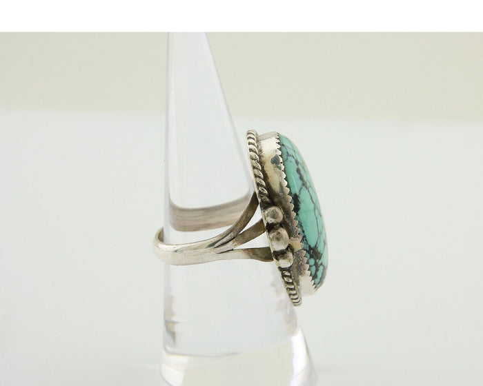 Navajo Handmade Ring 925 Silver Spiderweb Turquoise Native Artist C.80's