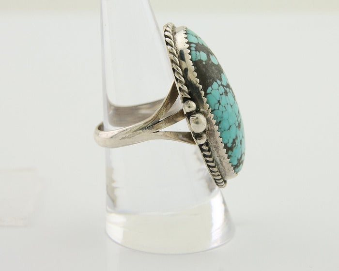 Navajo Handmade Ring 925 Silver Spiderweb Turquoise Native Artist C.80's
