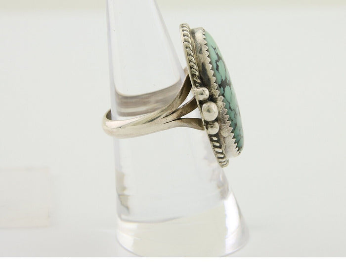 Navajo Handmade Ring 925 Silver Spiderweb Turquoise Native Artist C.80's