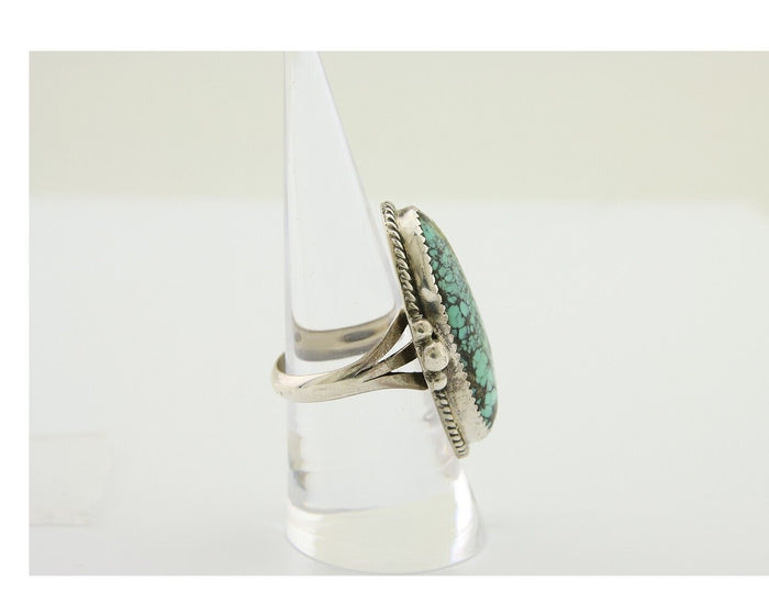 Navajo Handmade Ring 925 Silver Spiderweb Turquoise Native Artist C.80's
