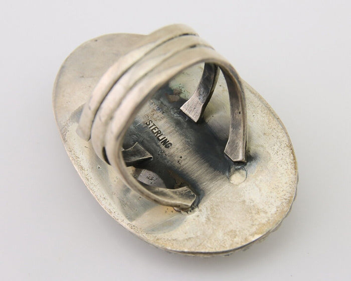 Navajo Handmade Ring 925 Silver Spiderweb Turquoise Native Artist C.80's