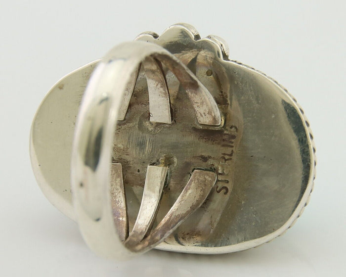 Navajo Handmade Ring 925 Silver Spiderweb Turquoise Native Artist C.80's