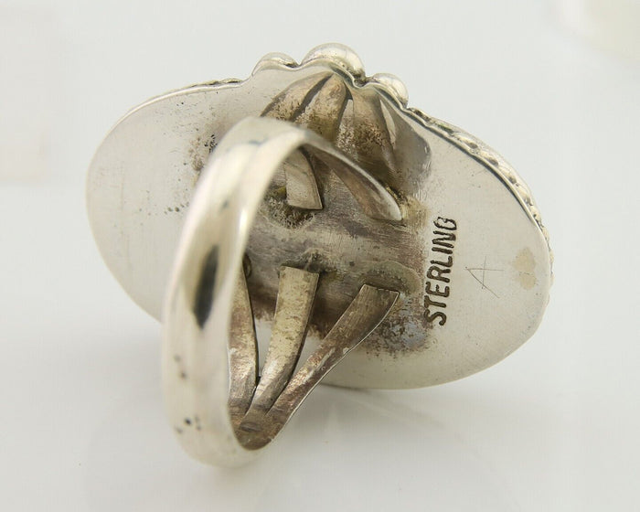 Navajo Handmade Ring 925 Silver Spiderweb Turquoise Native Artist C.80's