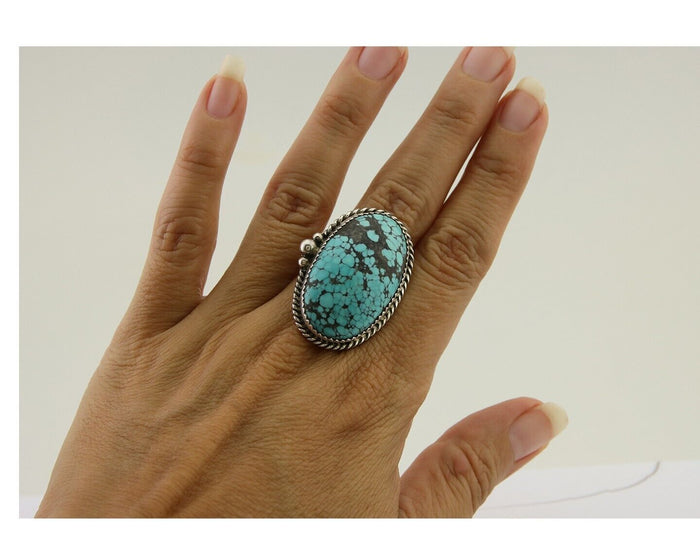 Navajo Handmade Ring 925 Silver Spiderweb Turquoise Native Artist C.80's