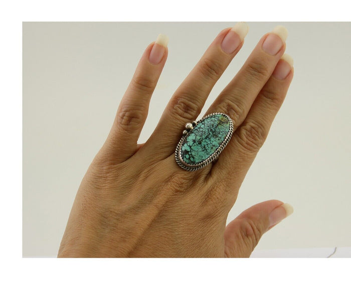 Navajo Handmade Ring 925 Silver Spiderweb Turquoise Native Artist C.80's