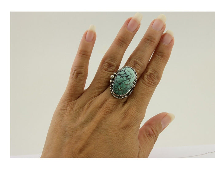 Navajo Handmade Ring 925 Silver Spiderweb Turquoise Native Artist C.80's