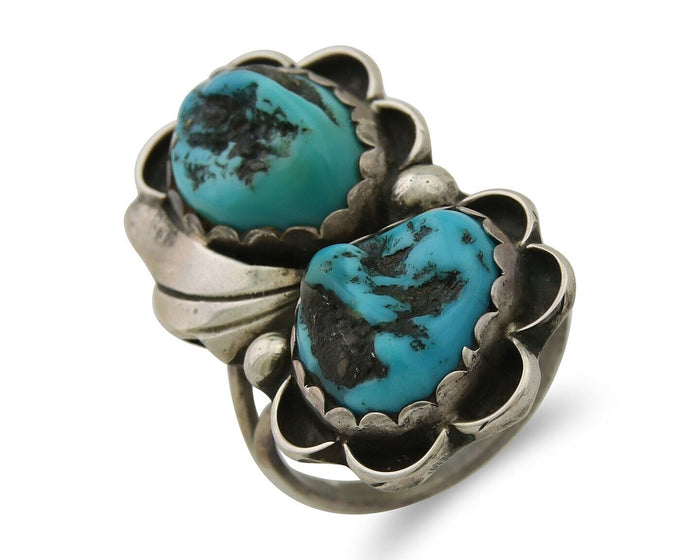Navajo Handmade Ring 925 Silver Turquoise Artist Signed F C.80's